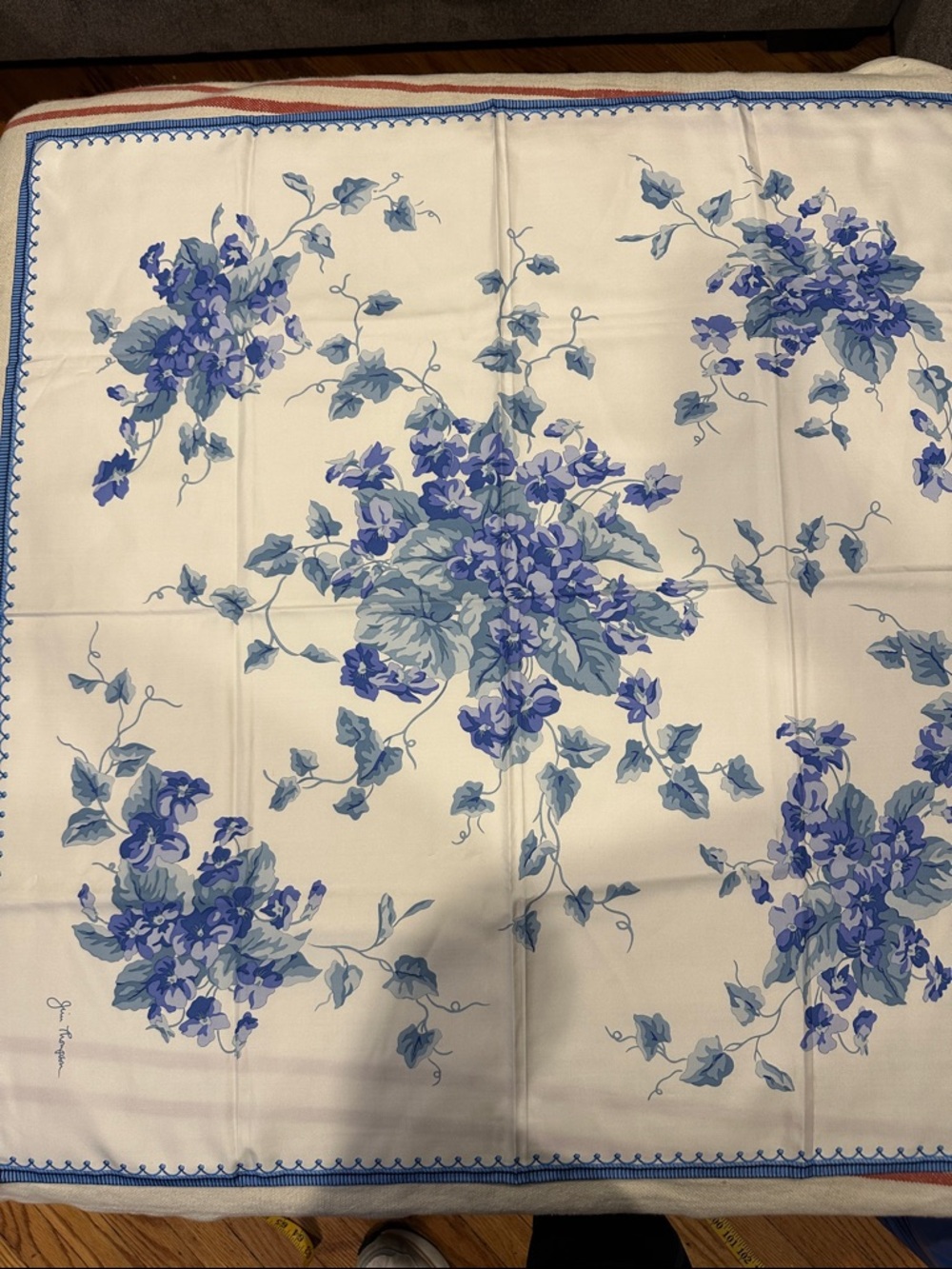 Jim Thompson Blue Floral Square Scarf -
